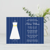 モダン ネイビーブルーとイエローのドレス ブライズシャワー 招待状 (スタンド正面)