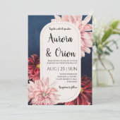 モダン ネイビーブルーとバーガンディーの結婚式招待状 招待状 (スタンド正面)