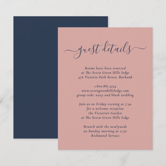 モダン ネイビーブルーとブッシュのウェディング エンクロージャーカード (正面/裏面)