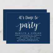 モダン ネイビーブルーのスクリプト、ウェディング エロープメント インビテ 招待状 (正面/裏面)