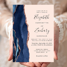 モダン ネイビーブルー アゲート ローズゴールド ブラッシュ ウェディング