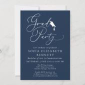 モダン ネイビーブルー アーチ 写真 卒業パーティー 招待状 (裏面)