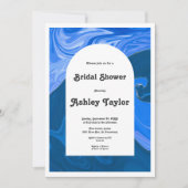 モダン ネイビーブルー ウェーブ アブストラクト ブライダルシャワー 招待状 (正面)