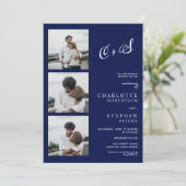 モダン ネイビーブルー カジュアルイニシャル フォトウェディング 招待状 (スタンド正面)