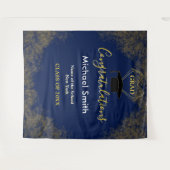 モダン ネイビーブルー クラシック ゴールド 卒業写真 背景 タペストリー (正面(横))