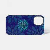 モダン ネイビーブルー グリーン 花 模様 葉 iPhoneケース (裏面横)