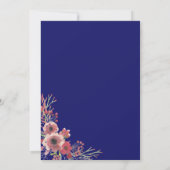 モダン ネイビーブルー コーラル ピオニー 花 モダンウェディング 招待状 (裏面)