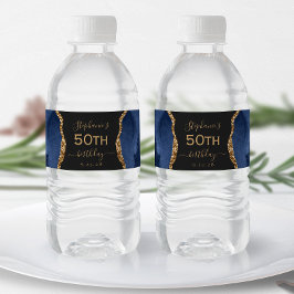モダン ネイビーブルー ゴールド アゲート ダーク 50歳の誕生日 ペットボトルラベル
