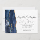 モダン ネイビーブルー ゴールド アゲート 結婚式招待状 招待状 (正面)