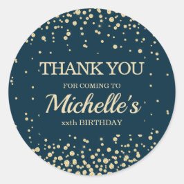 モダン ネイビーブルー ゴールド グリッター 誕生日 サンクス ラウンドシール