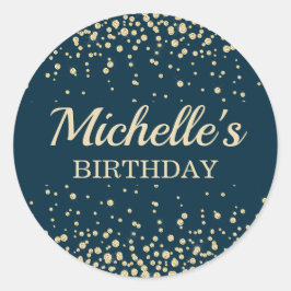モダン ネイビーブルー ゴールド グリッター 誕生日 ラウンドシール