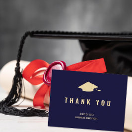 モダン ネイビーブルー ゴールド フォト サンクス ポストカード