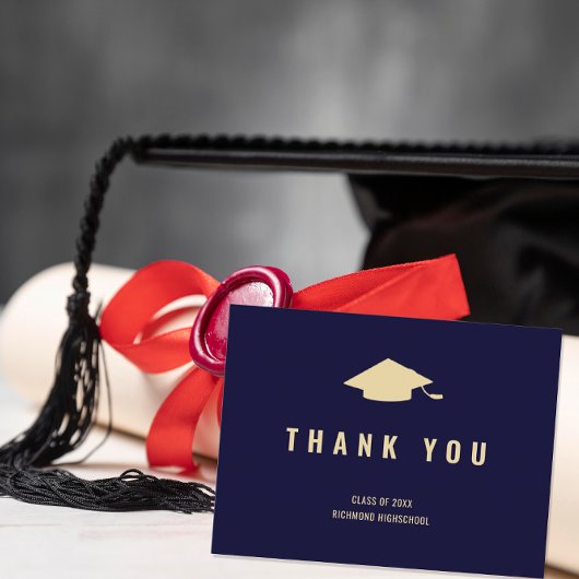 モダン ネイビーブルー ゴールド フォト サンクス ポストカード