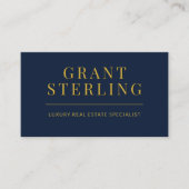 モダン ネイビーブルー ゴールド 不動産エージェント QRコード 名刺 (正面)