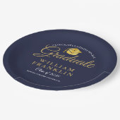 モダン ネイビーブルー ゴールド 卒業パーティー ペーパープレート (アングル)