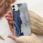 モダン ネイビーブルー シルバー アゲート メタリック Case-Mate iPhoneケース