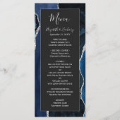 モダン ネイビーブルー シルバー アゲート 暗色 結婚式 メニュー (正面)