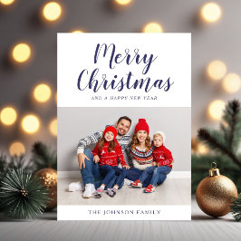 モダン ネイビーブルー スクリプト 写真 クリスマス