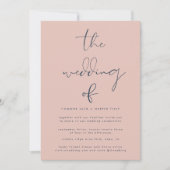 モダン ネイビーブルー ダスティーローズ ウェディング 招待状 (正面)