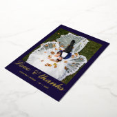 モダン ネイビーブルー フォト ウェディング ホイル ありがとうカード 箔招待状 (回転した状態)