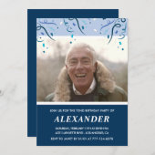 モダン ネイビーブルー フォト 男性 72歳の誕生日 招待状 (正面/裏面)