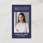 モダン ネイビーブルー プロフェッショナル QRコード フォト ロゴ 名刺 (正面)