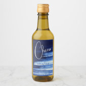 モダン ネイビーブルー & ホワイト 水彩筆跡 ワインラベル (正面)