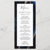モダン ネイビーブルー ローズゴールド アゲート 結婚 メニュー (正面)