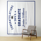 モダン ネイビーブルー 卒業パーティー フォト 背景シート タペストリー (インサイチュ)