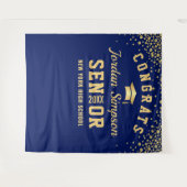 モダン ネイビーブルー 卒業写真撮影用 背景シート タペストリー (正面(横))