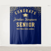 モダン ネイビーブルー 卒業写真撮影用 背景シート タペストリー (正面)