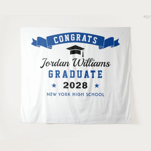 モダン ネイビーブルー 卒業写真撮影用 背景シート タペストリー (正面(横))