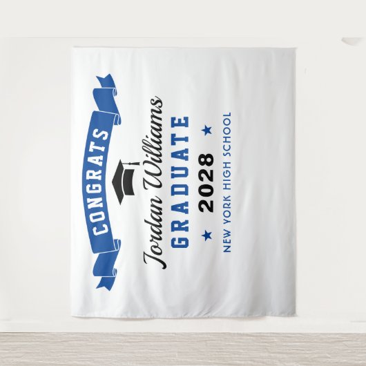 モダン ネイビーブルー 卒業写真撮影用 背景シート タペストリー (正面)
