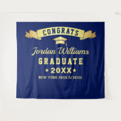 モダン ネイビーブルー 卒業写真撮影用 背景シート タペストリー (正面(横))