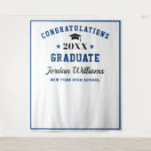 モダン ネイビーブルー 卒業写真撮影用 背景シート タペストリー (正面)