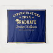 モダン ネイビーブルー 卒業写真撮影用 背景シート タペストリー (正面(横))