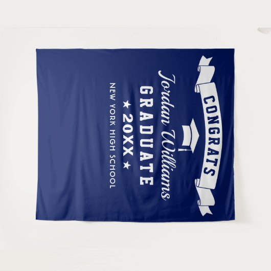 モダン ネイビーブルー 卒業写真撮影用 背景シート タペストリー (正面(横))