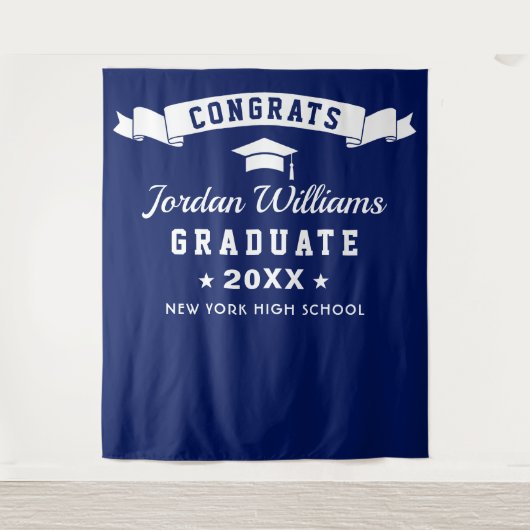 モダン ネイビーブルー 卒業写真撮影用 背景ボード タペストリー (正面)