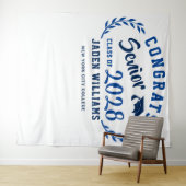 モダン ネイビーブルー 卒業写真 フォトブース 背景 タペストリー (インサイチュ(横))