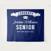 モダン ネイビーブルー 卒業写真 フォトブース 背景 タペストリー (正面(横))