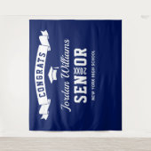 モダン ネイビーブルー 卒業写真 フォトブース 背景 タペストリー (正面)