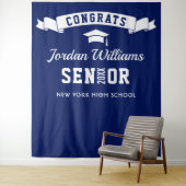 モダン ネイビーブルー 卒業写真 フォトブース 背景 タペストリー (インサイチュ)