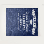 モダン ネイビーブルー 卒業写真 フォトブース 背景 タペストリー (正面(横))