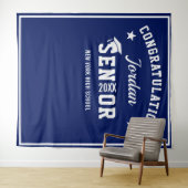 モダン ネイビーブルー 卒業写真 フォトブース 背景 タペストリー (インサイチュ(横))