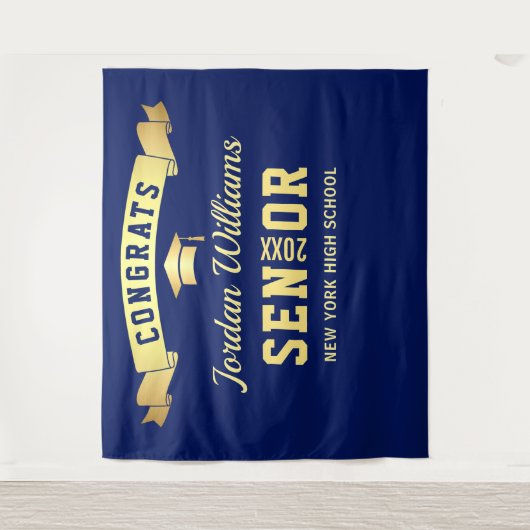 モダン ネイビーブルー 卒業写真 撮影用背景 タペストリー (正面)