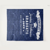 モダン ネイビーブルー 卒業写真 背景ボード タペストリー (正面(横))