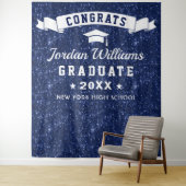 モダン ネイビーブルー 卒業写真 背景ボード タペストリー (インサイチュ)