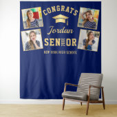 モダン ネイビーブルー 卒業式 4 フォトブース 背景シート タペストリー (インサイチュ)