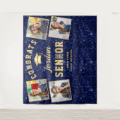 モダン ネイビーブルー 卒業式 4 フォトブース 背景シート タペストリー (正面)