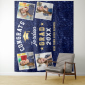 モダン ネイビーブルー 卒業式 4 フォトブース 背景シート タペストリー (インサイチュ)